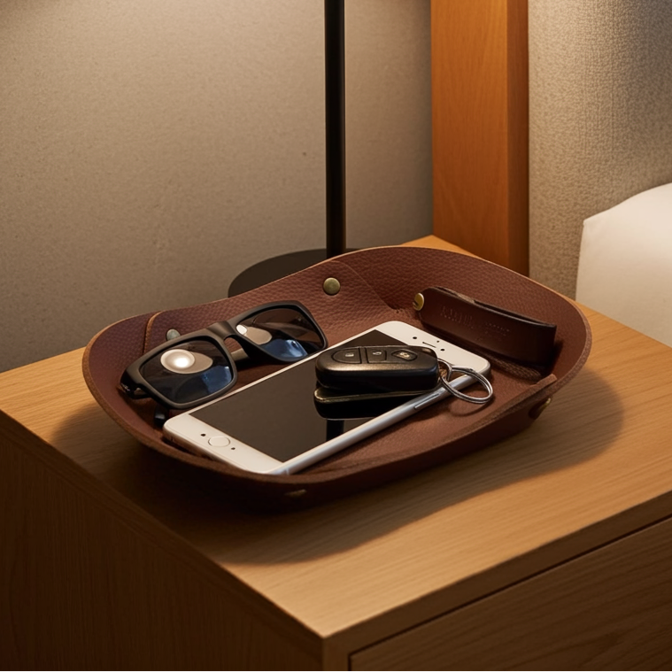 Leather valet tray